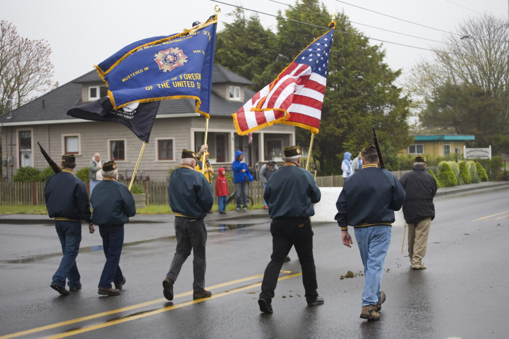 Vfw,Color,Guard,Marching,On,A,Foggy,,Wet,Day